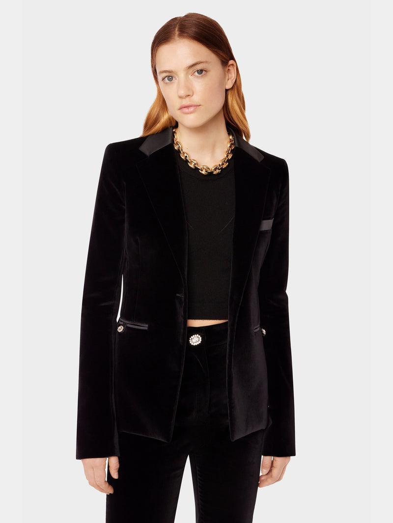 Velvet blazer with satin and crystal details Product Image