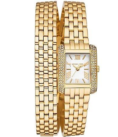 Michael Kors Womens Emery Crystal Three-Hand Gold-Tone Stainless Steel Wrap Bracelet Watch Product Image