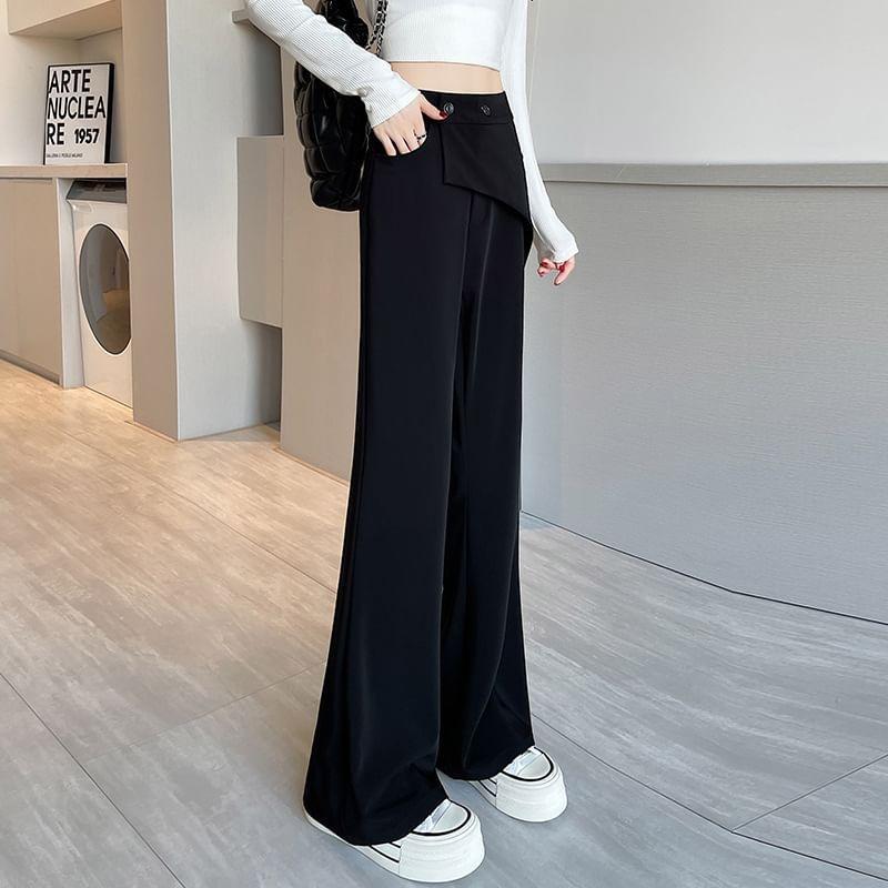 High-Rise Plain Loose Fit Pants Product Image