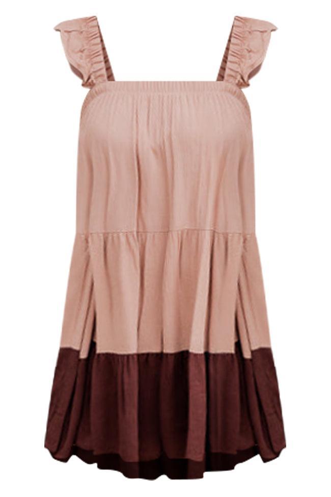 Breezy Walks Brown Colorblock Babydoll Mini Dress FINAL SALE Product Image