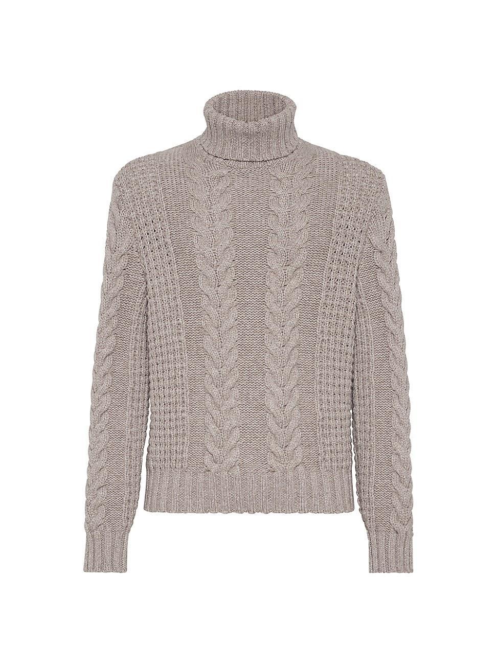 Mens Cable Knit Turtleneck Sweater in Cashmere Product Image