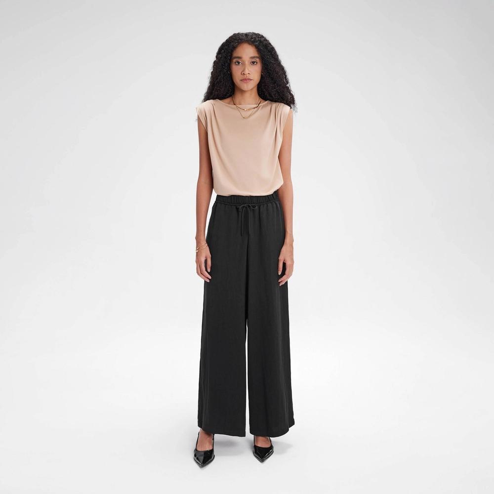 Womens High-Rise Wide Leg Pull-On Pants - A New Day Black M Product Image