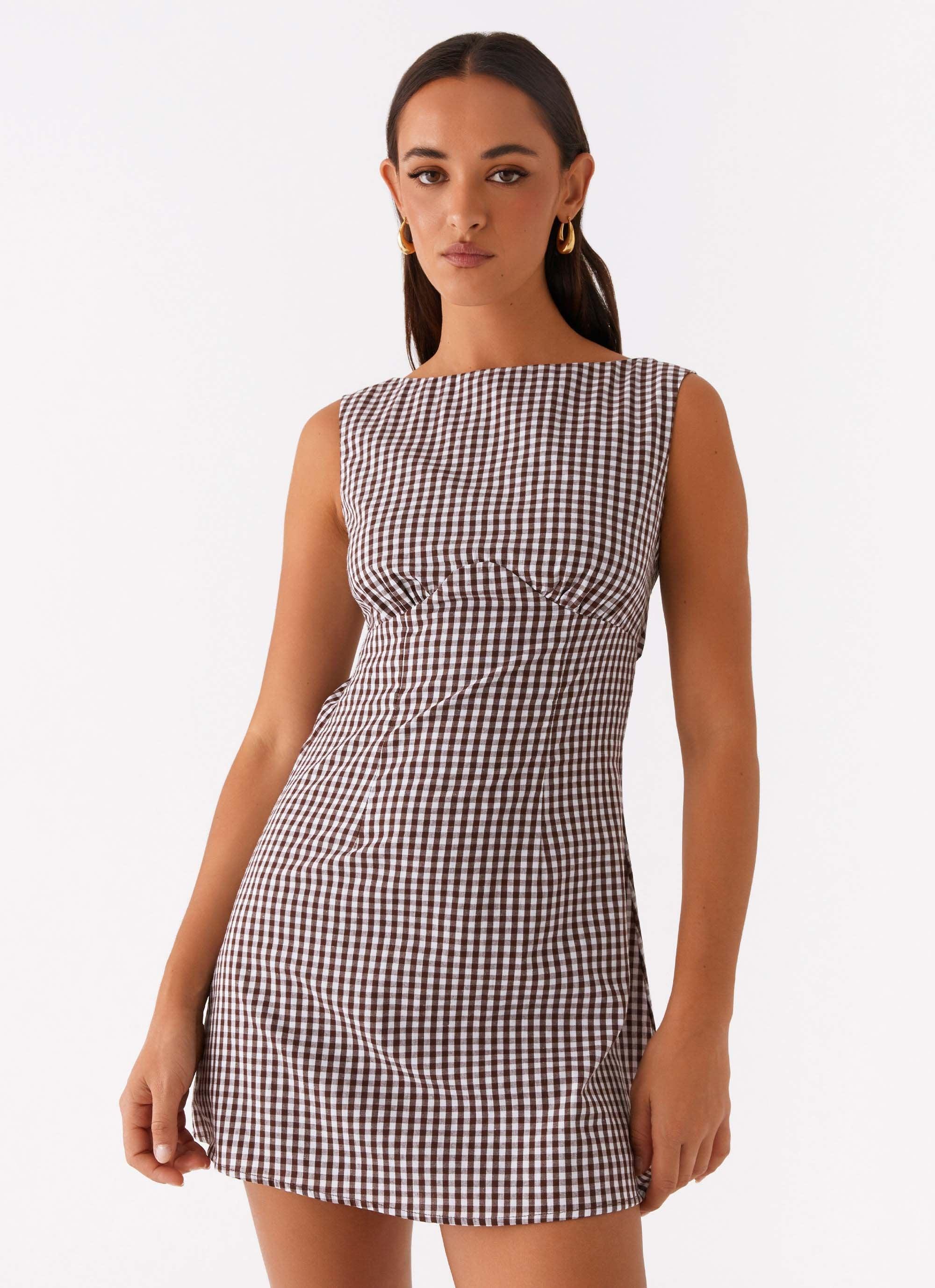 Lotus Tie Back Mini Dress - Chocolate Gingham Product Image