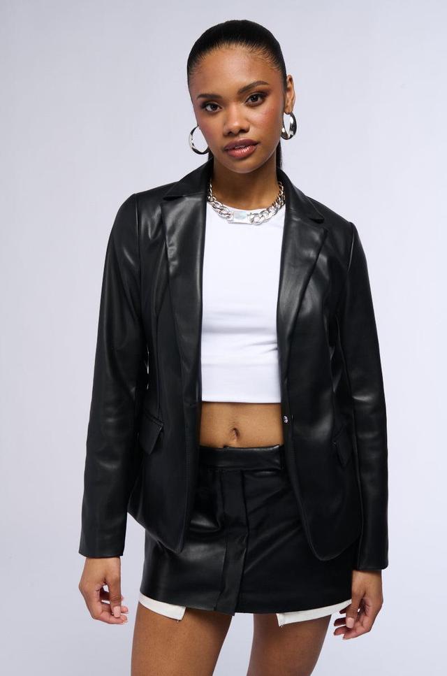 SO CHIC SOFT FAUX LEATHER BLAZER IN BLACK Product Image