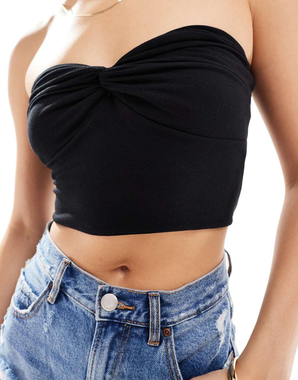 ASOS DESIGN bandeau crop top with twist bust in black Product Image