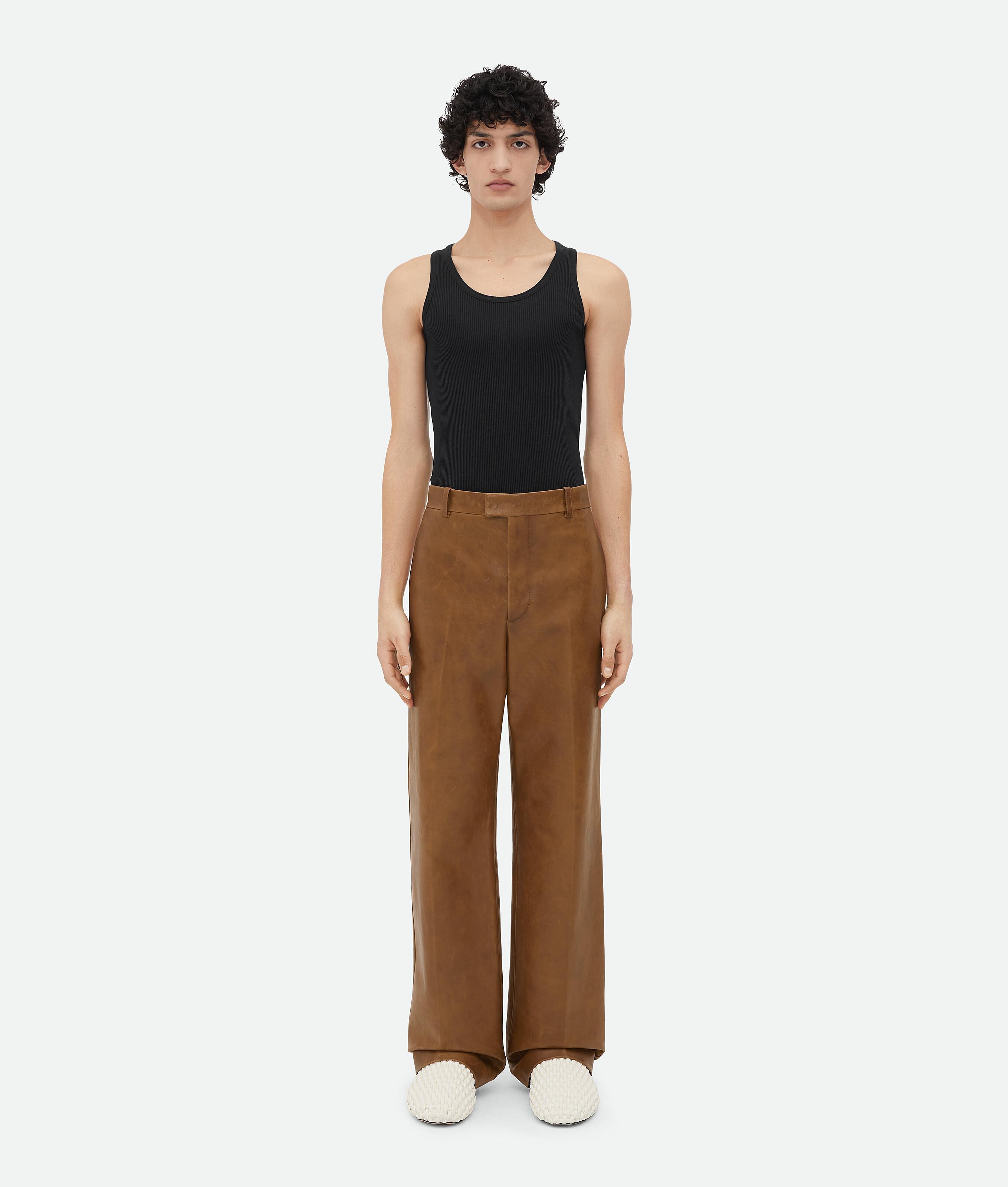 Men's Vintage-Effect Leather Trousers in Teak wood Product Image