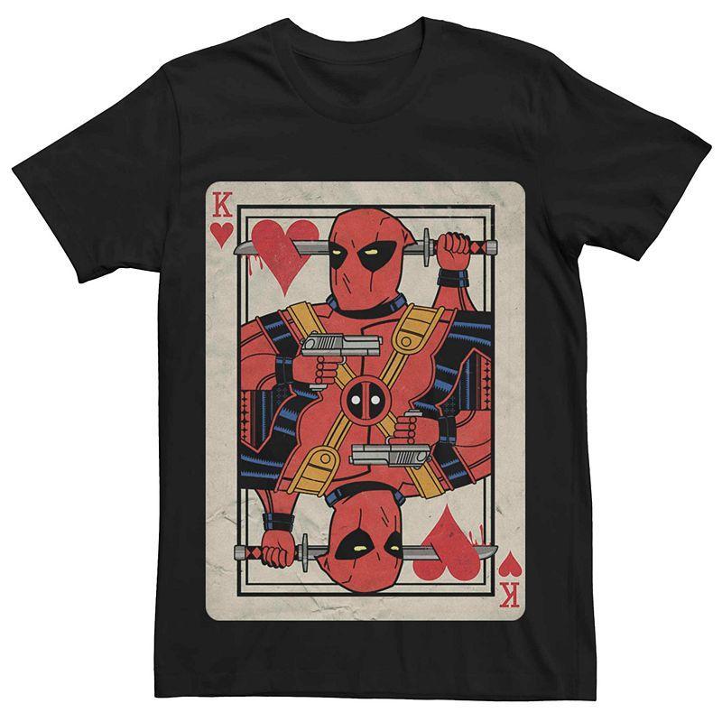 Mens Marvel Deadpool King Of Hearts Playing Card Tee Black Product Image