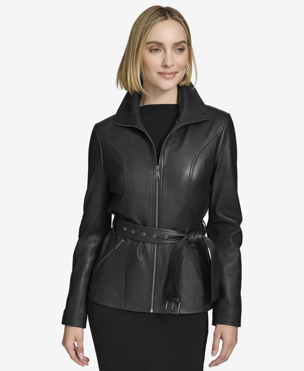 Andrew Marc Womens Tatum Belted Leather Jacket Product Image