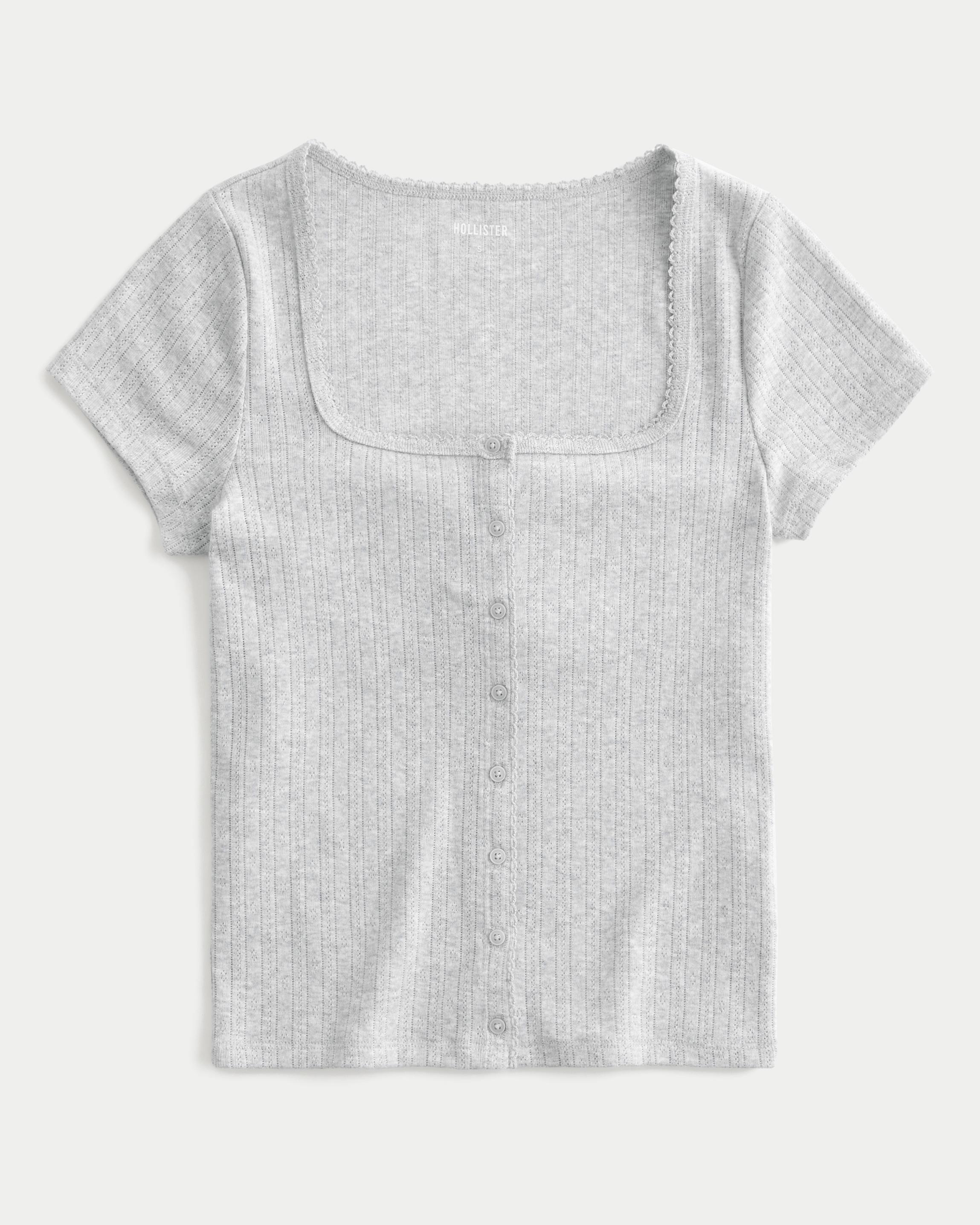 Short-Sleeve Button-Through Pointelle Top Product Image