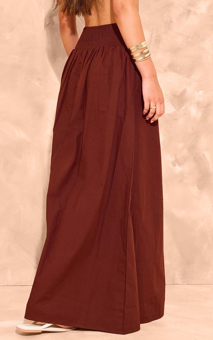 Chocolate Cotton Poplin Shirred Waistband Flowy Maxi Skirt Product Image