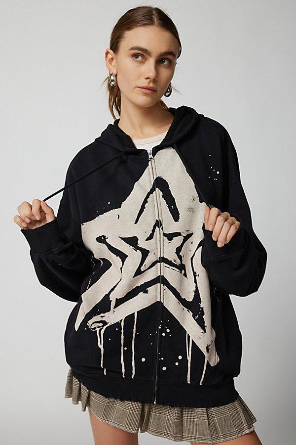 Urban Outfitters UO Bleached Star Zip-Up Hoodie Sweatshirt Product Image