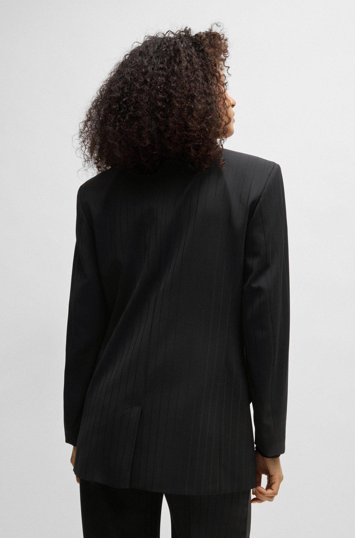 Striped oversize-fit blazer with satin trims Product Image