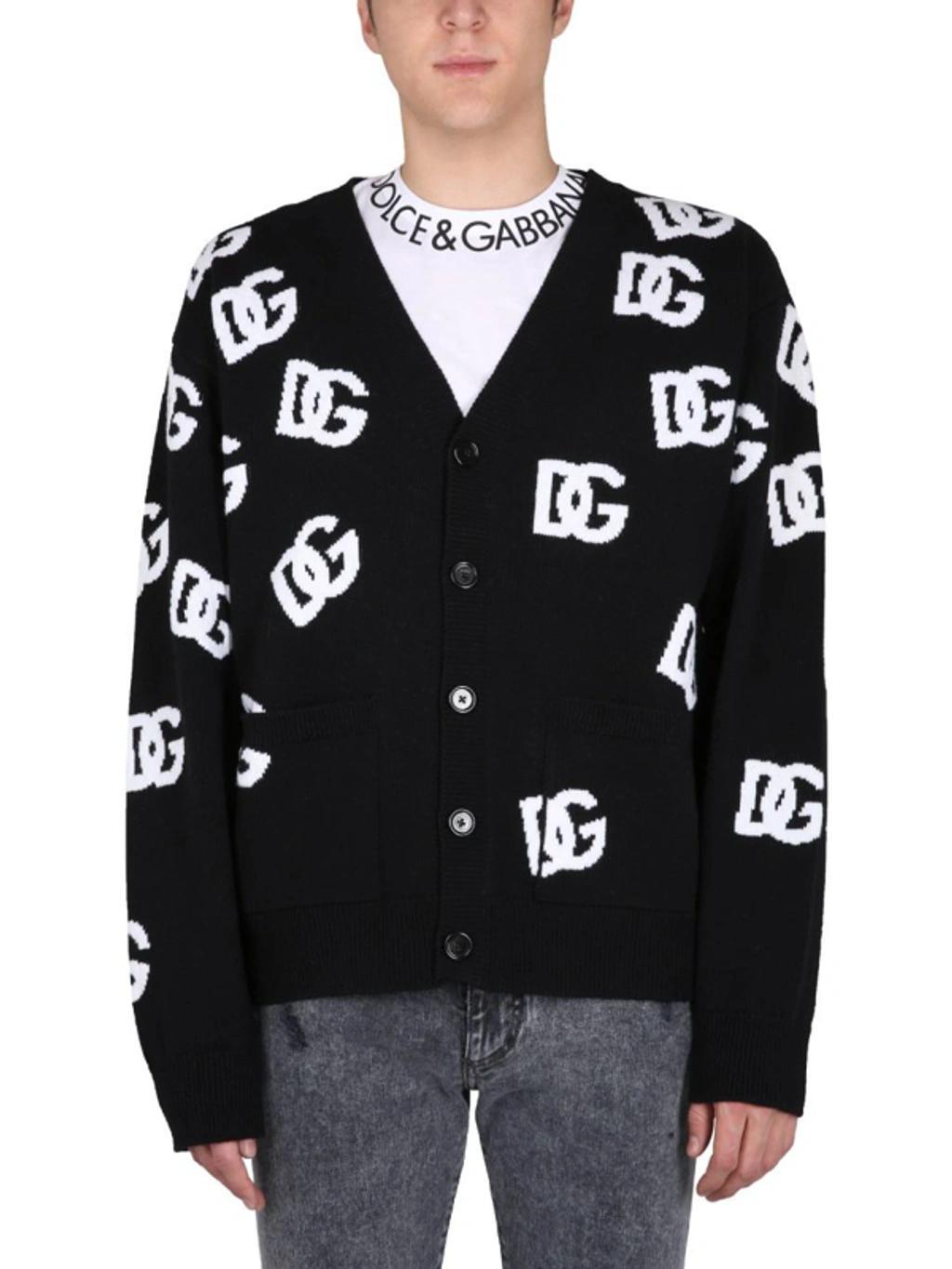 Intarsia-knit Logo Cardigan In Black Product Image