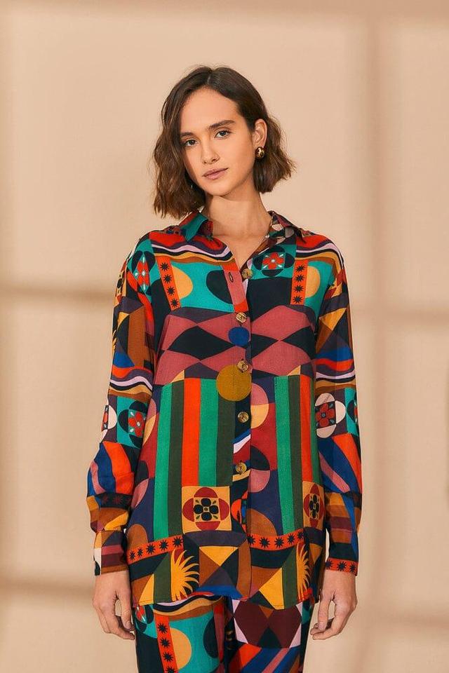 Multicolor Tropical Shapes  Long Sleeve Shirt Product Image