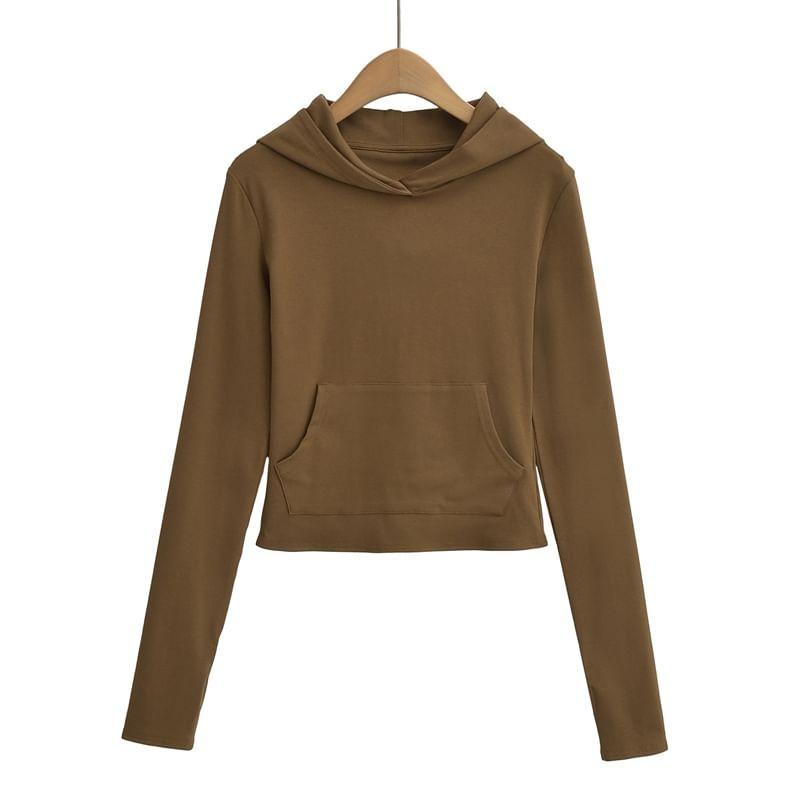 Crew Neck Plain Cropped Hoodie Product Image