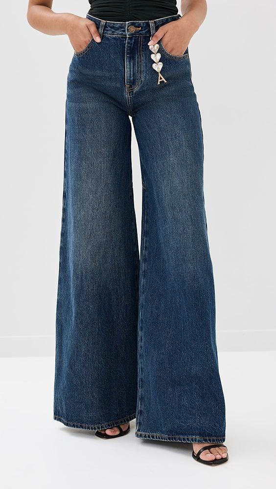 Area Crystal Heart Charm Wide Leg Jeans | Shopbop Product Image