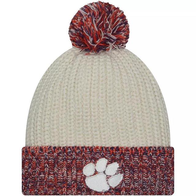 Womens New Era Cream Clemson Tigers Fresh Cuffed Knit Hat with Pom Product Image