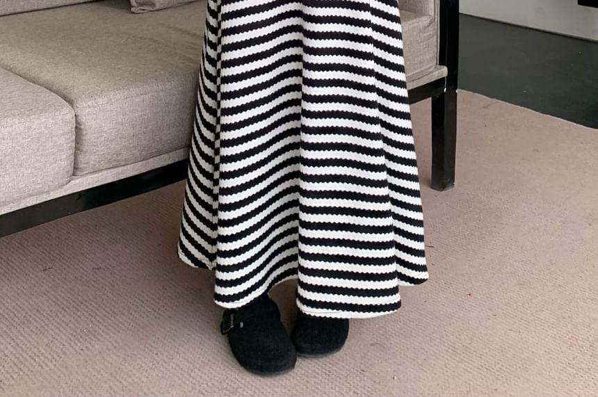 High Rise Striped A-Line Maxi Skirt Product Image