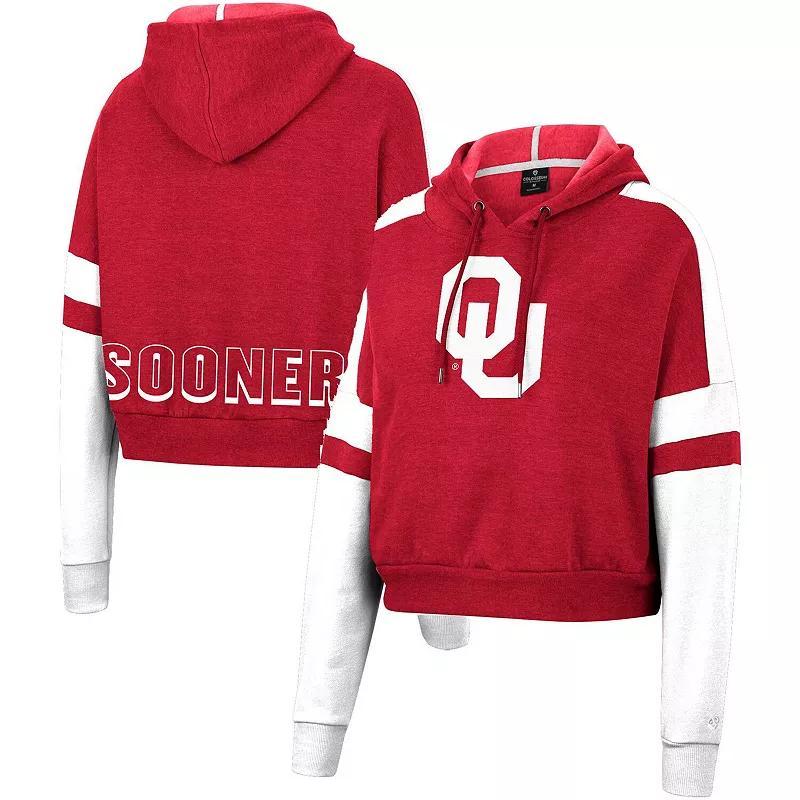 Womens Colosseum Crimson Oklahoma Sooners Throwback Stripe Arch Logo Cropped Pullover Hoodie Product Image