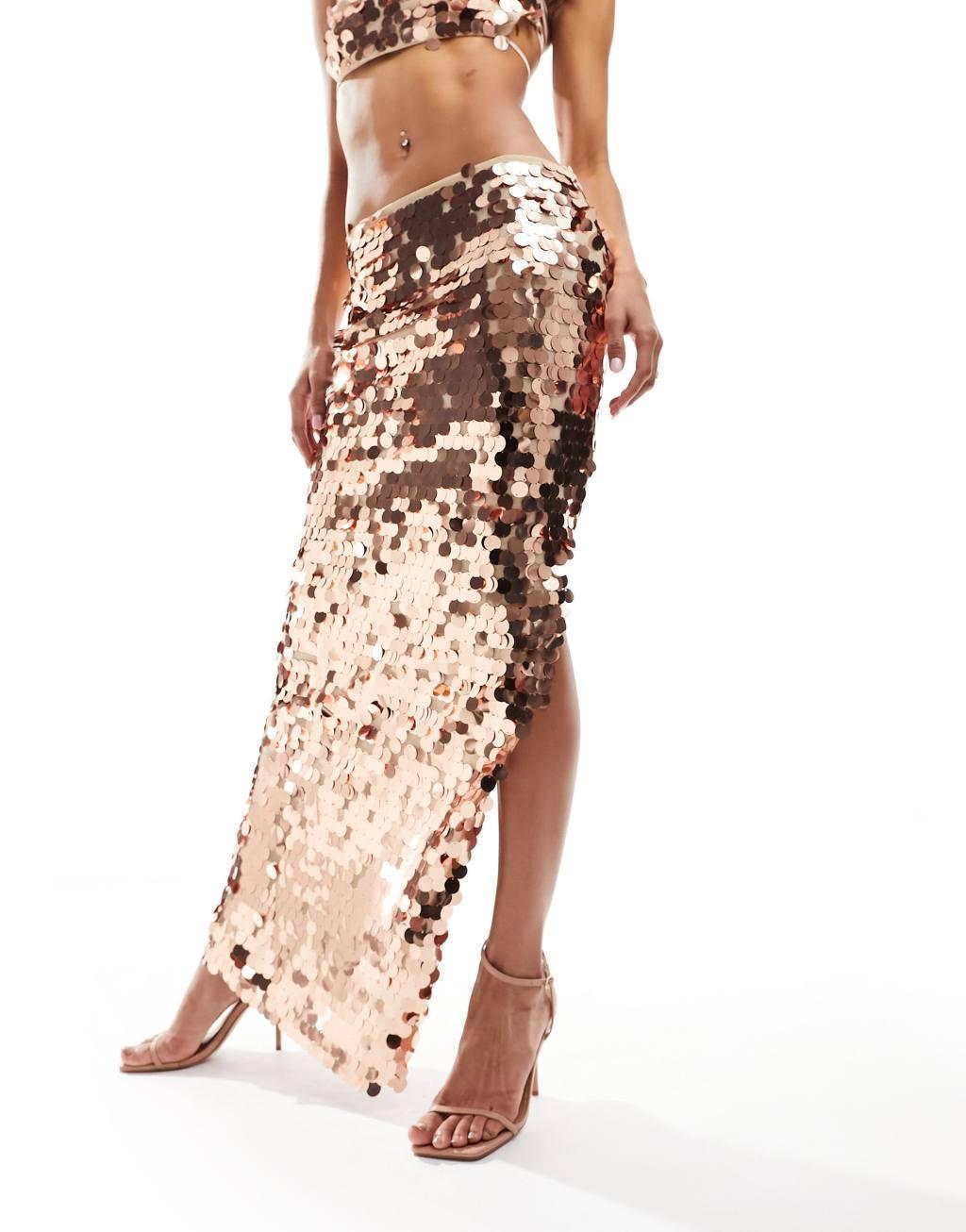 Jaded Rose disc sequin maxi skirt in gold - part of a set Product Image