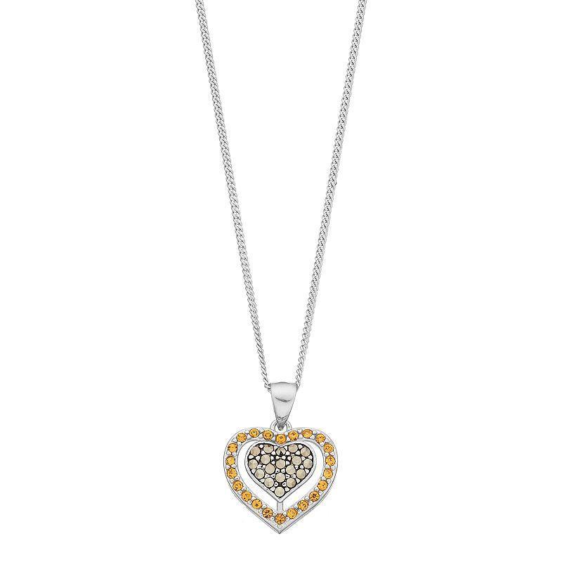 Tori HillSterling Silver Marcasite & Crystal Double Heart Pendant, Womens Product Image