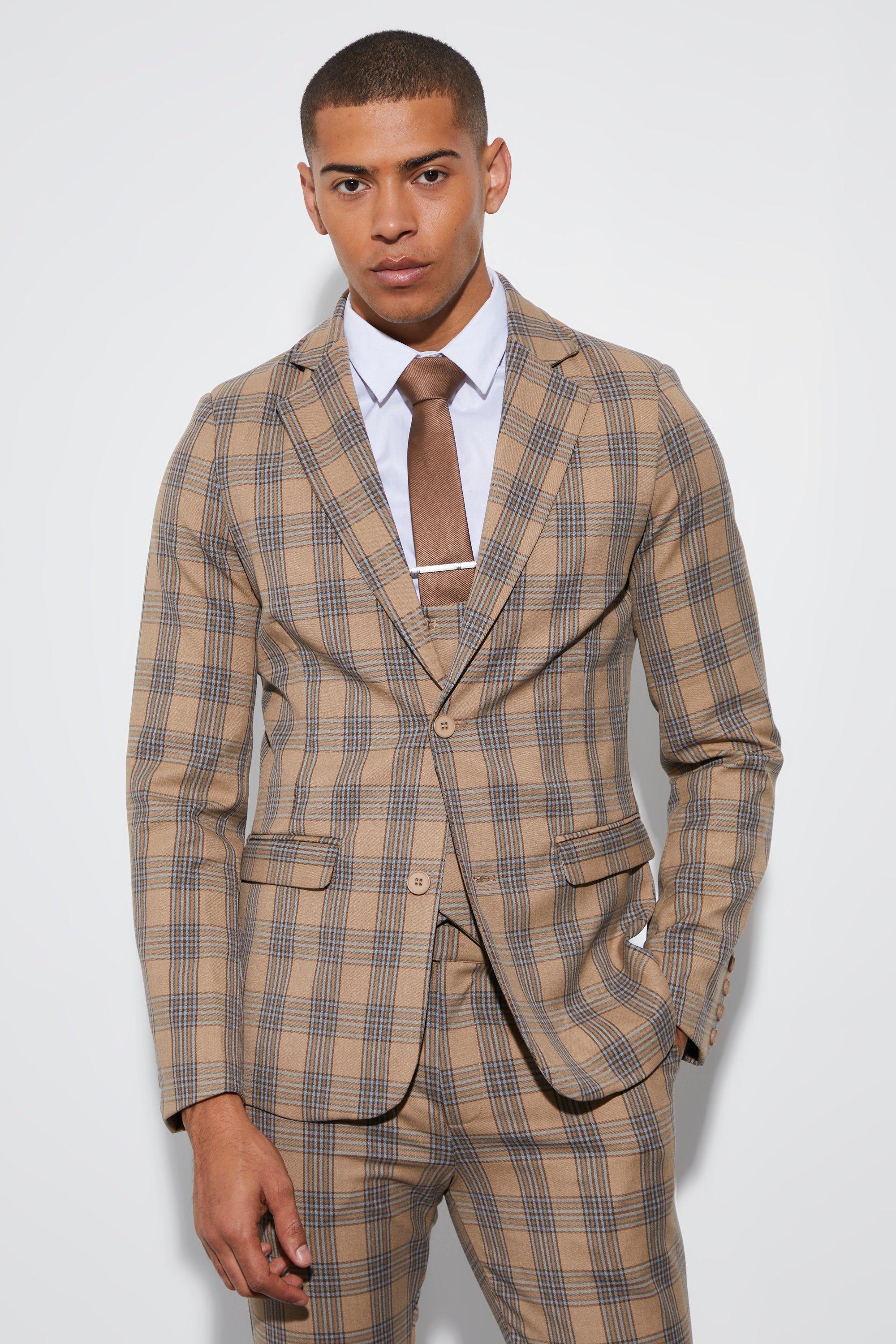 Skinny Single Breasted Check Suit Jacket | boohooMAN USA Product Image