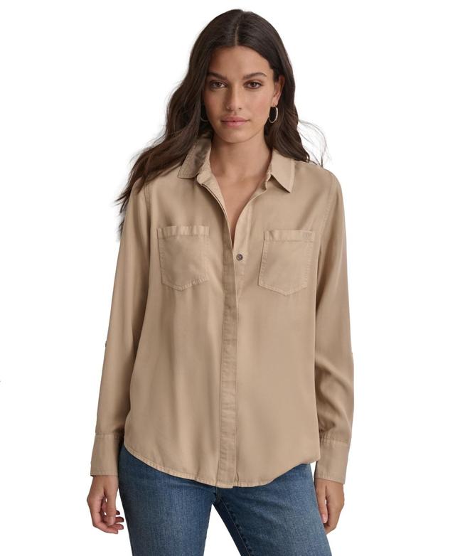 Dkny Jeans Womens Roll-Tab-Sleeve Button-Front Shirt Product Image