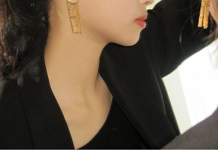 Faux Pearl Chain Fringed Drop Earring Product Image