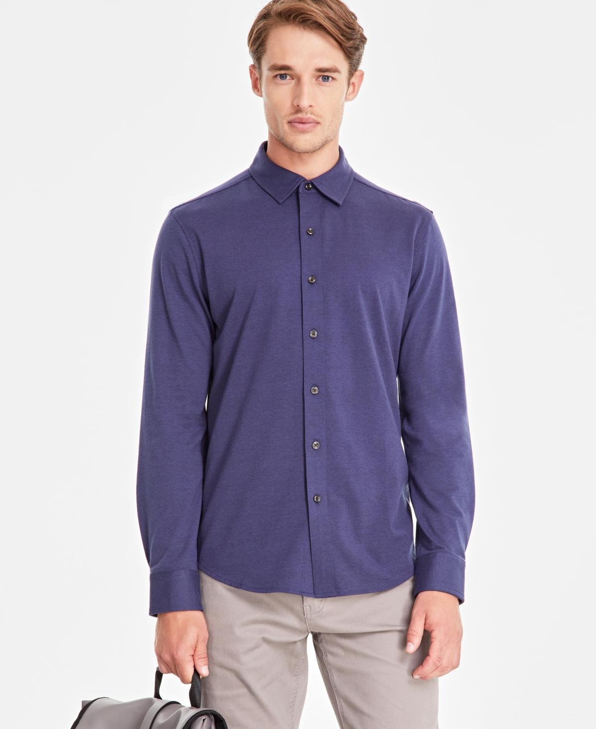 Alfani Mens Classic-Fit Heathered Jersey-Knit Button-Down Shirt, Created for Macys Product Image