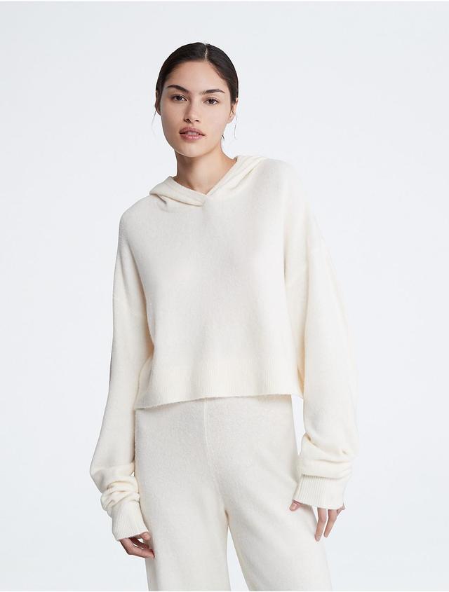 Calvin Klein Womens Sweater Lounge Plush Hoodie - White - L Product Image