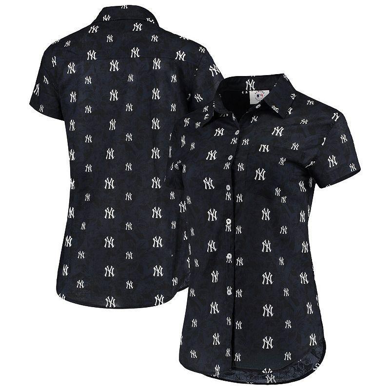 Womens FOCO New York Yankees Floral Button Up Shirt Blue Product Image