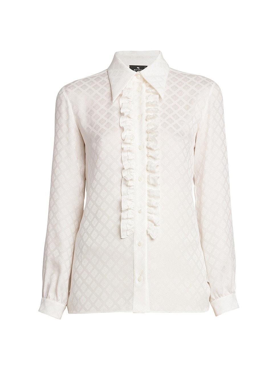 Womens Grid Silk-Blend Ruffle Shirt Product Image