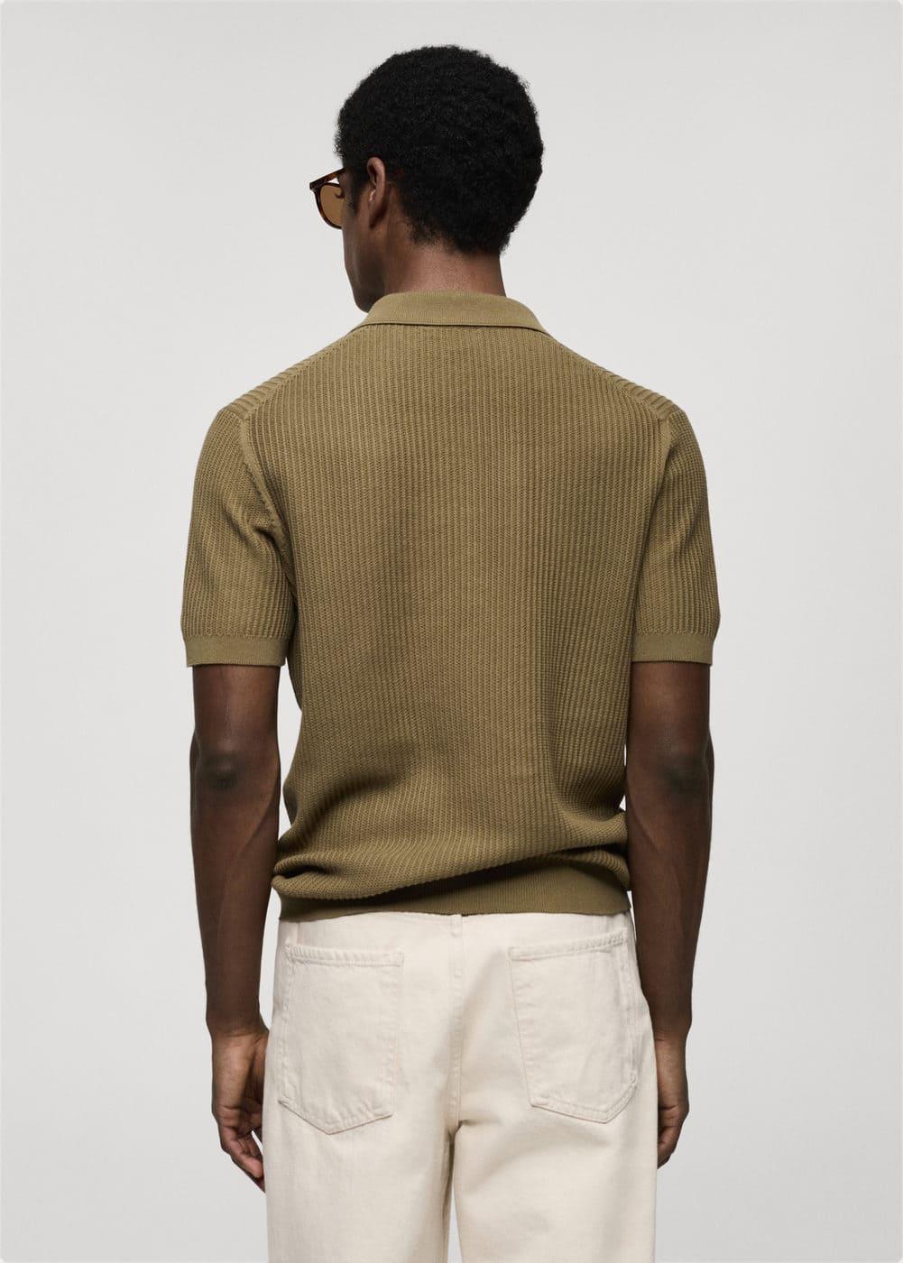 Ribbed cotton knitted polo shirt - Men | MANGO USA Product Image