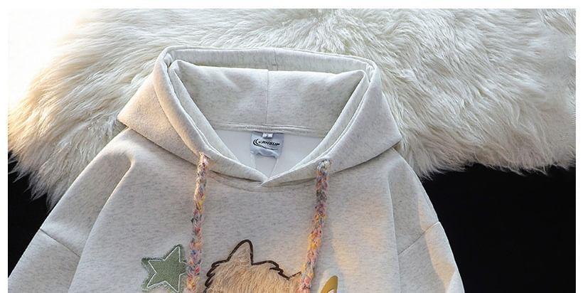 Long-Sleeve Crew Neck Dog Embroidered Hoodie Product Image