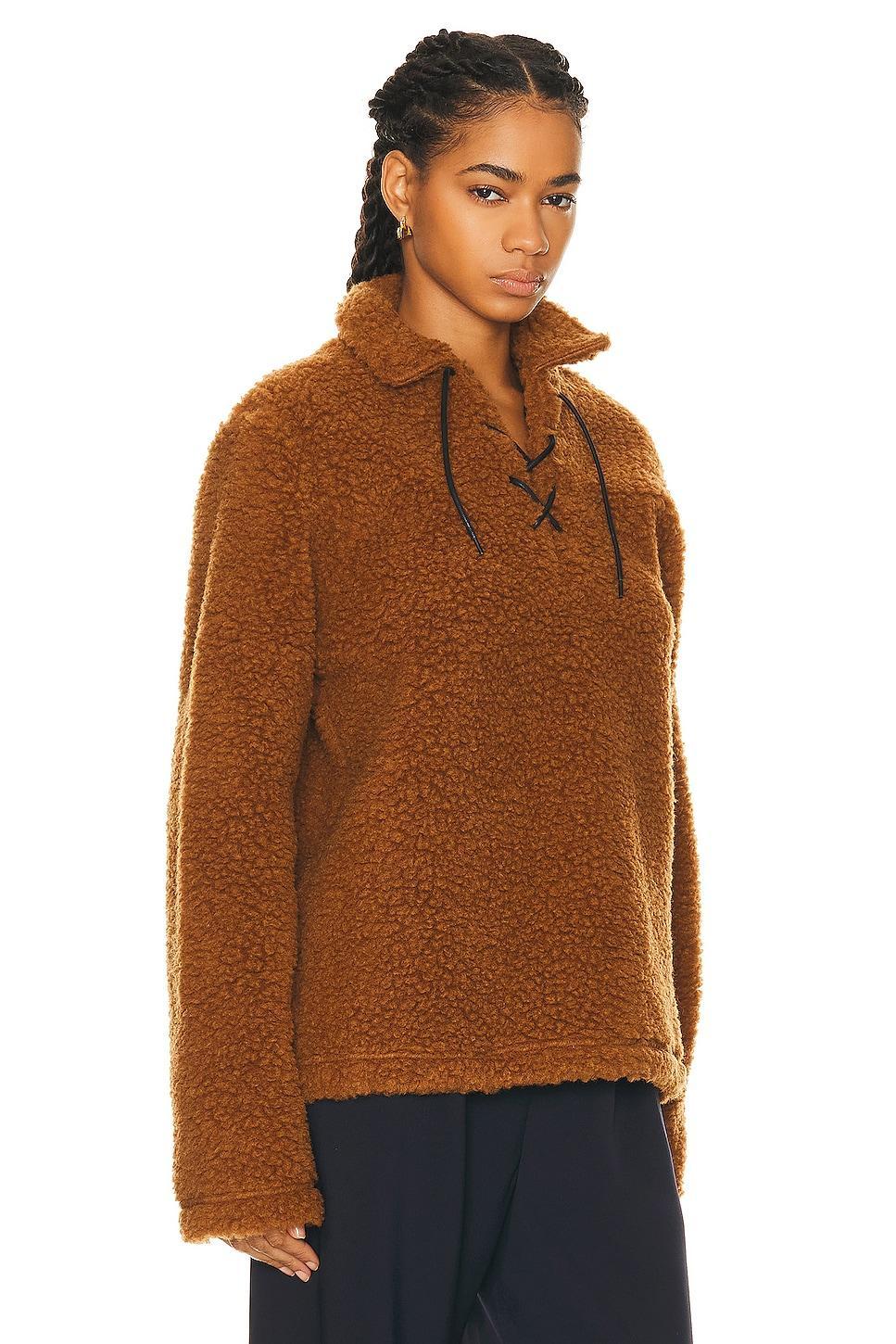 BODE Fleece Tie Up Pullover Sweater in Tan Product Image