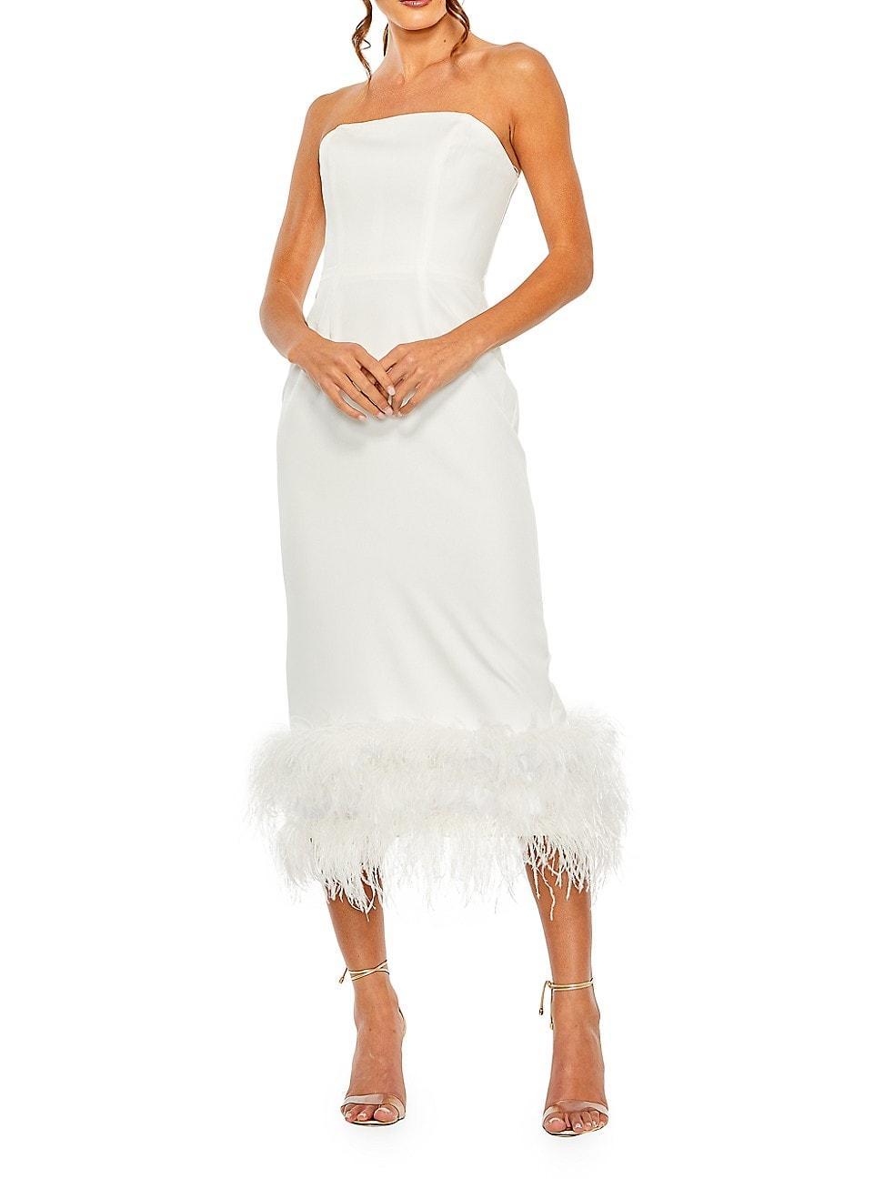 Womens Feather-Trim Strapless Midi-Dress Product Image