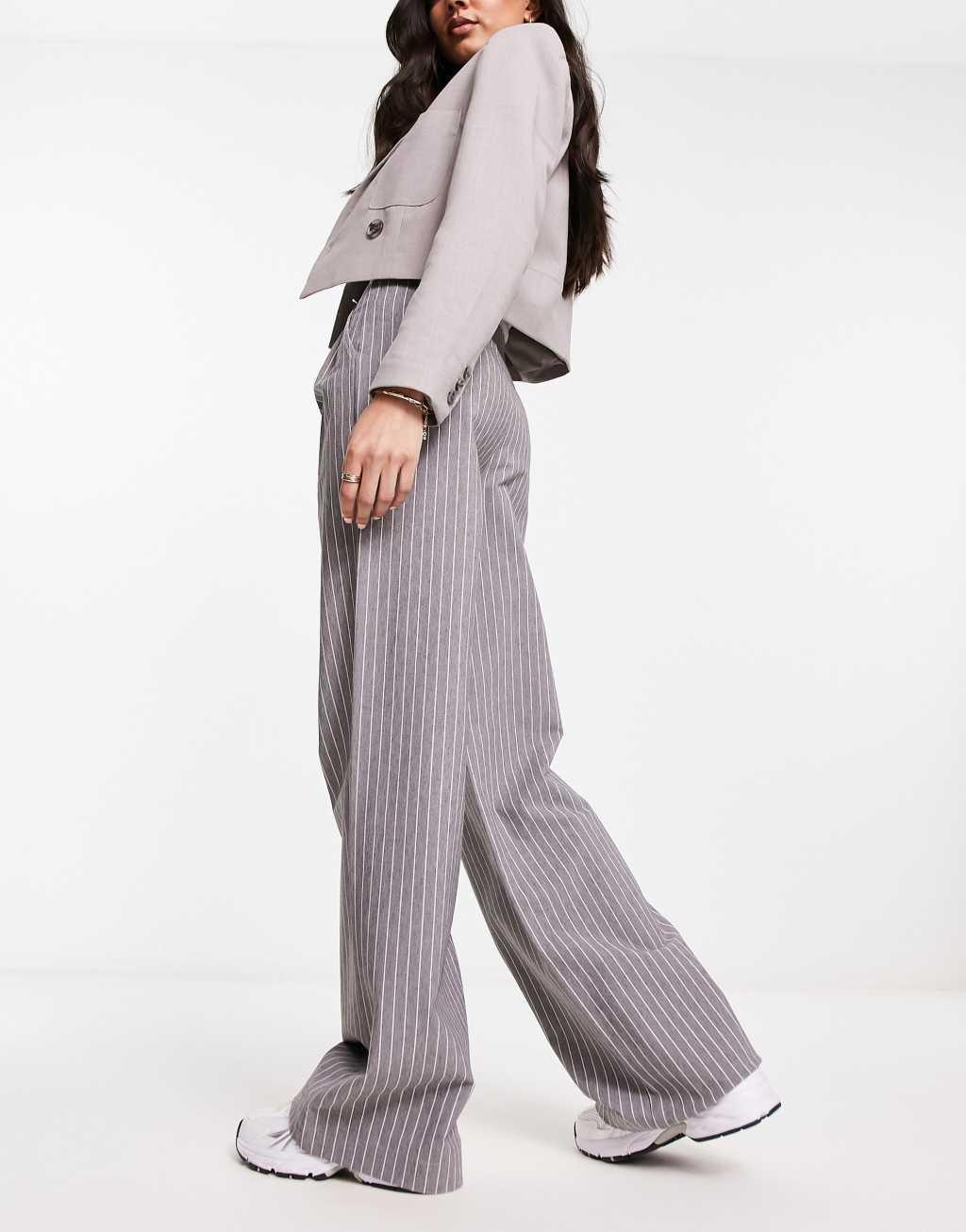 ASOS DESIGN premium stretch tailored pants in gray pinstripe Product Image