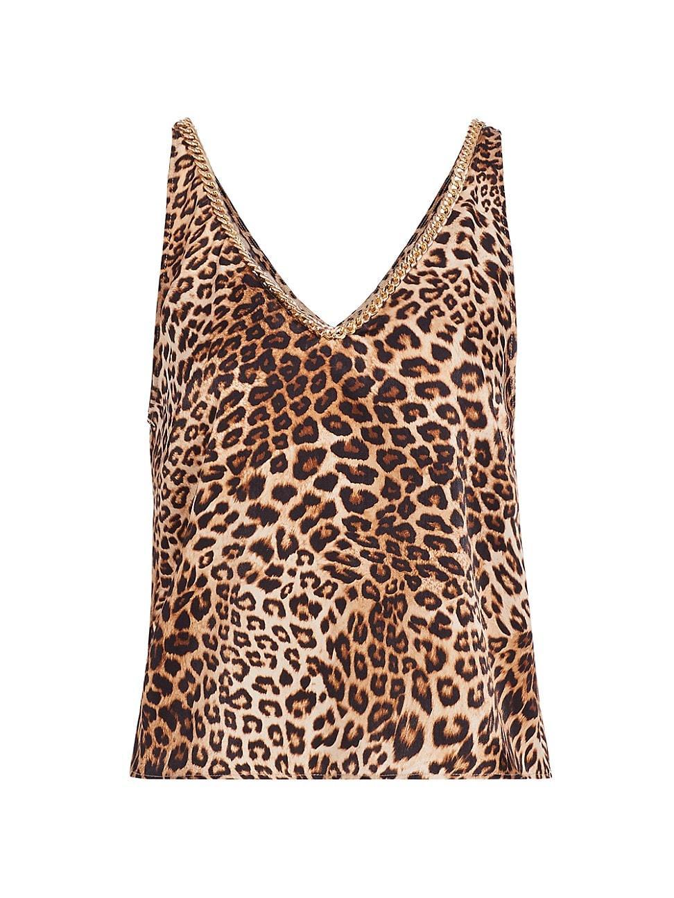 Womens Mia Chain-Embellished Leopard Tank Top Product Image