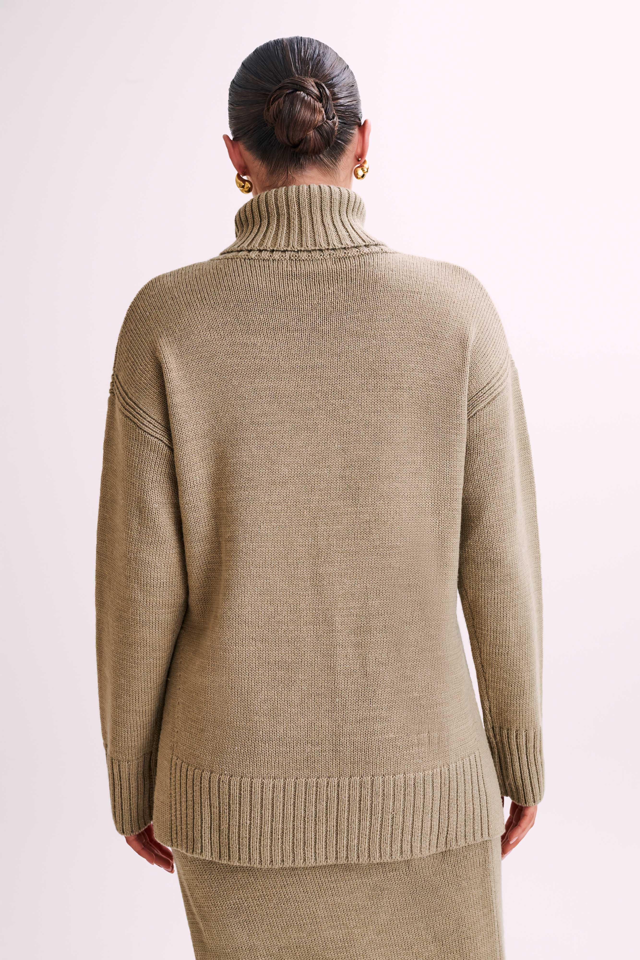 Brittany High Neck Knit Jumper - Taupe Product Image