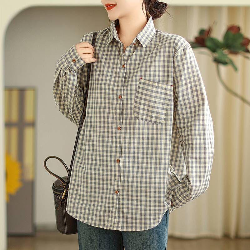 Long-Sleeve Pocketed Plaid Shirt Product Image