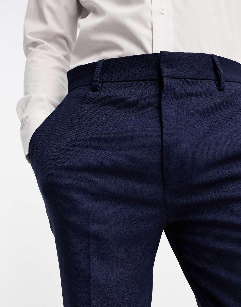 ASOS DESIGN slim suit pants in navy in micro texture Product Image