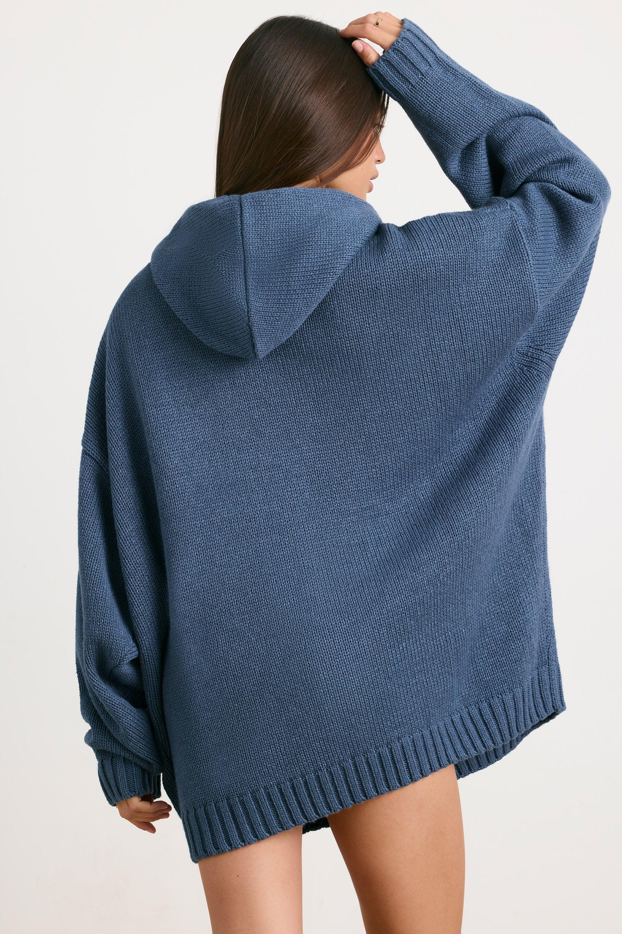 Oversized Chunky Knit Hoodie in Washed Navy Product Image