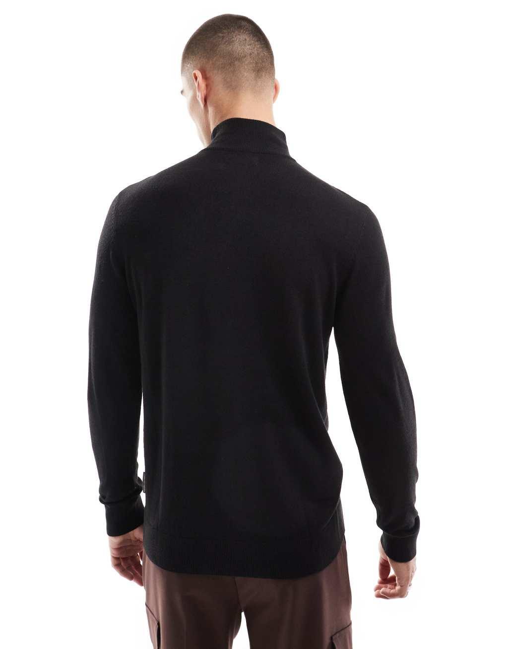 French Connection soft touch half zip sweater in black Product Image