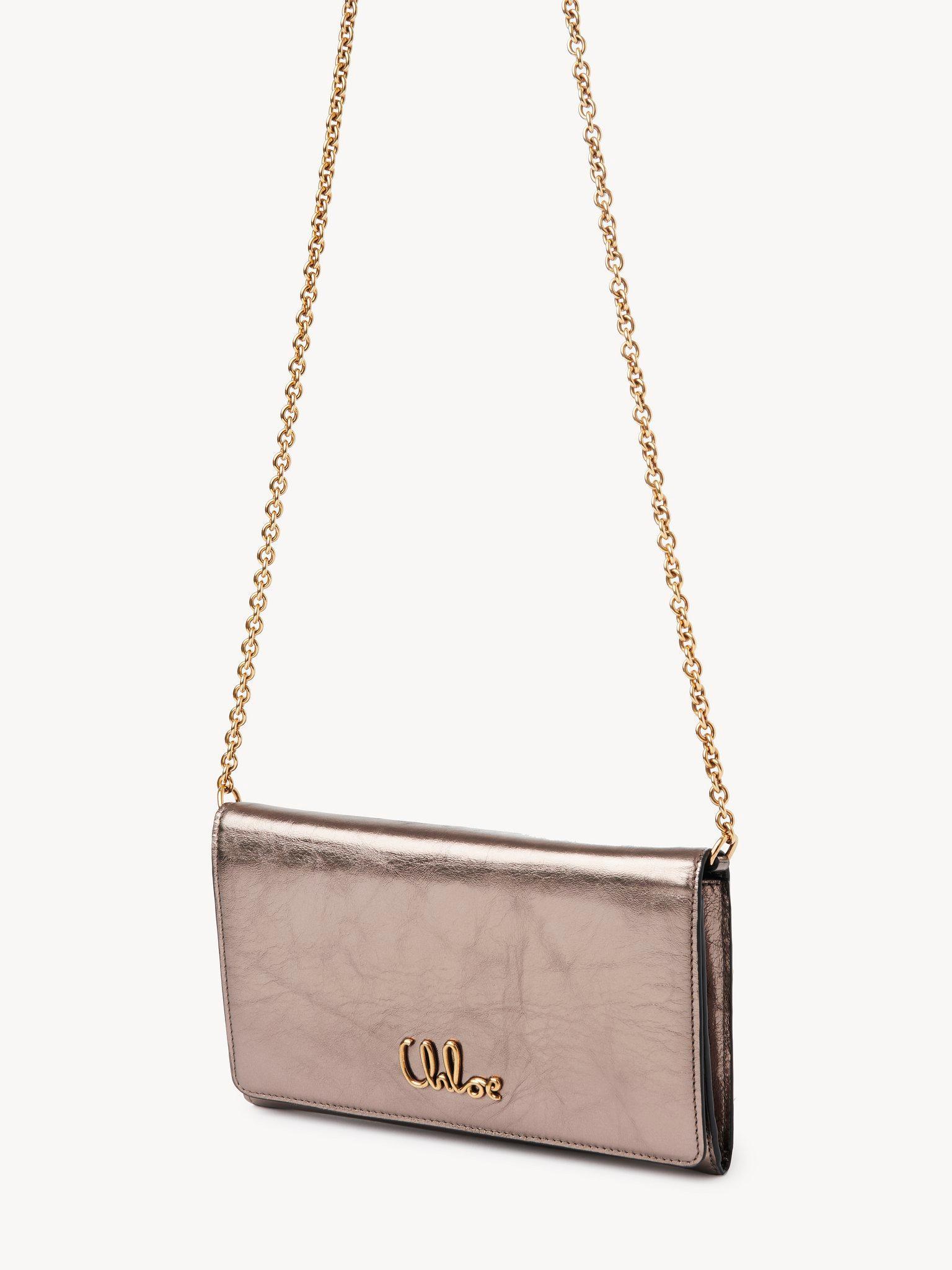 Chloé Iconic flap wallet on chain in metallized leather Product Image