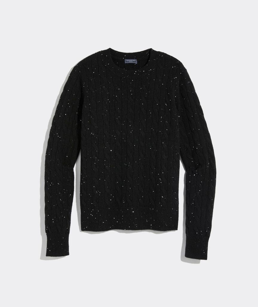 Sequin Cashmere Cable Crewneck Sweater Product Image