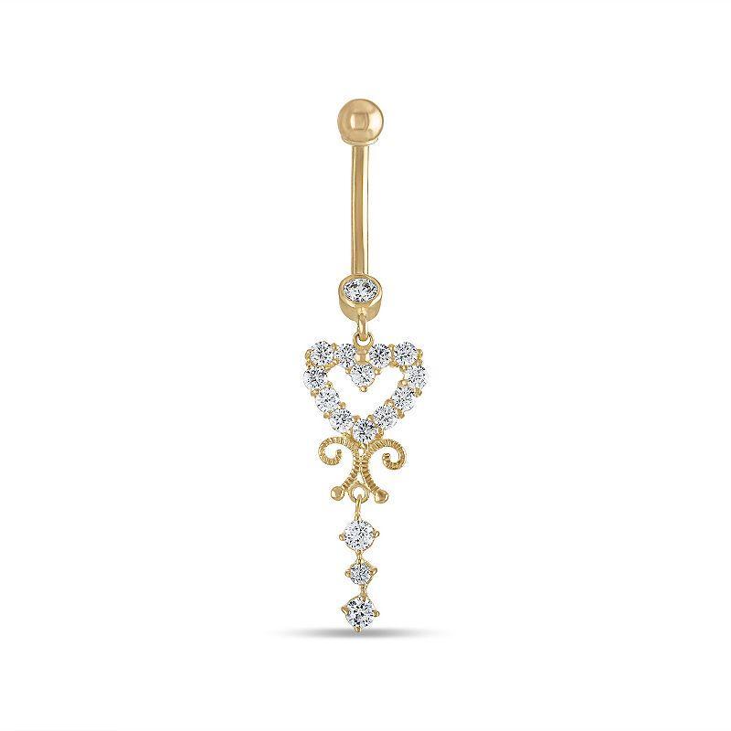 Unbranded 14k Gold Cubic Zirconia Dangle Heart Belly Ring, Women's, Yellow - Size: One Size Product Image