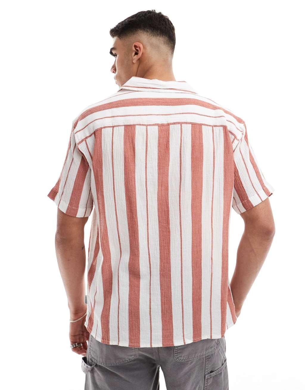 Jack & Jones revere collar wide stripe shirt in orange Product Image