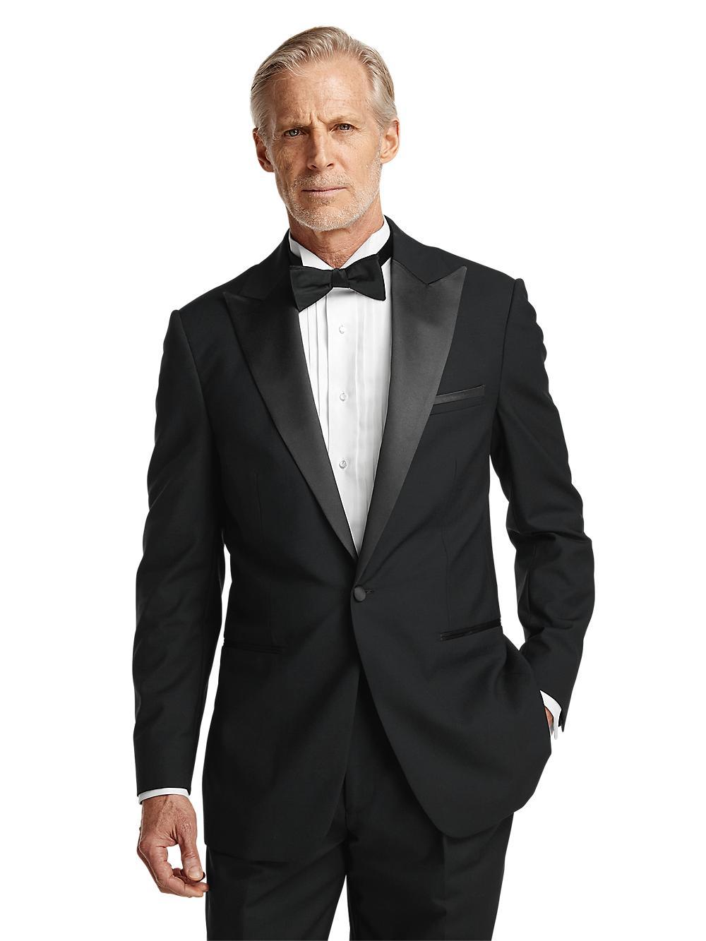 Wool Stretch Single Breasted Peak Lapel Tuxedo Jacket - Black Product Image