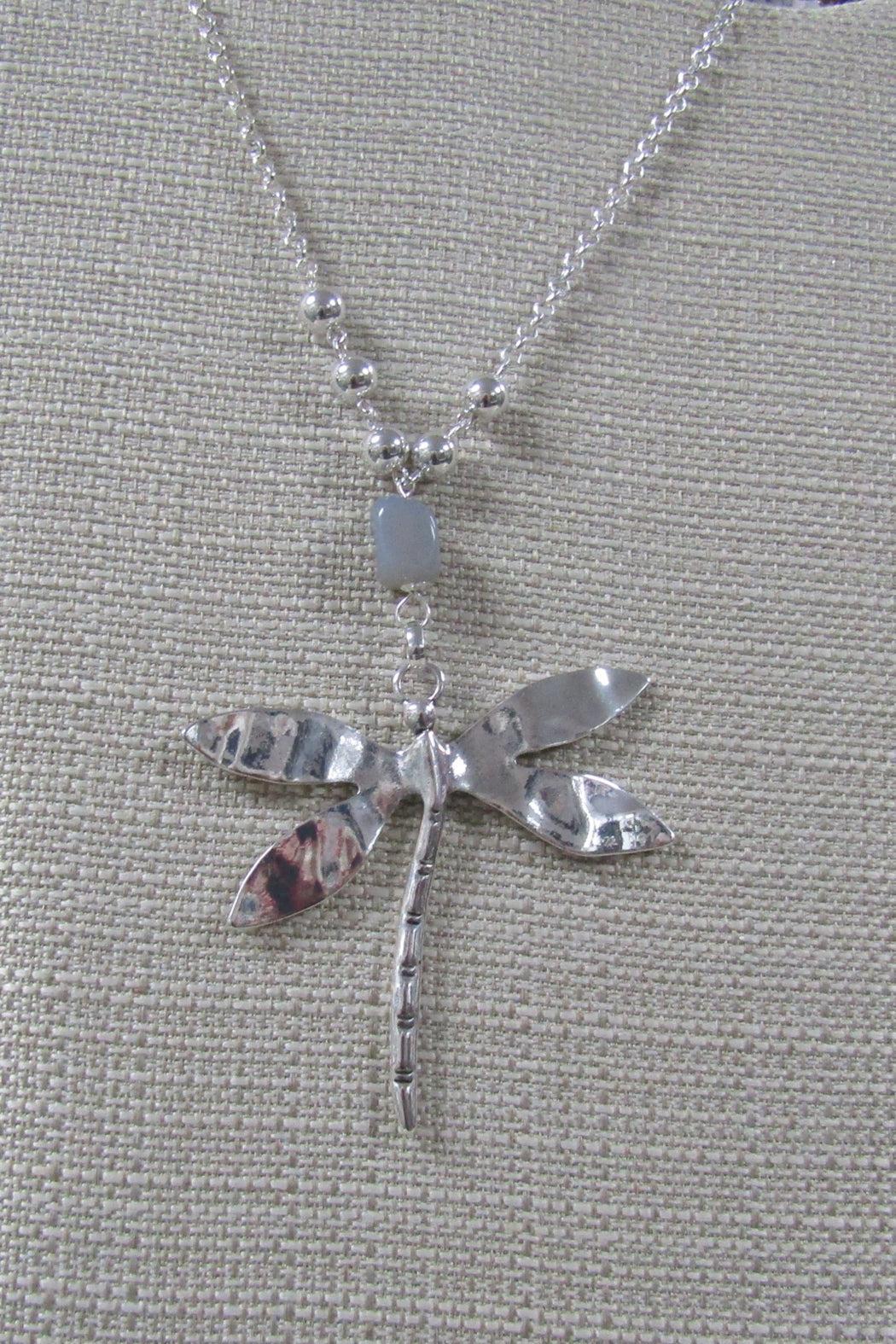 Hammered Silver Dragonfly Pendant Necklace Product Image