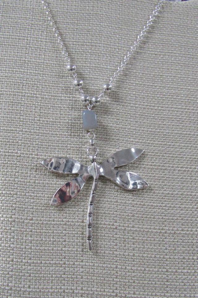 Hammered Silver Dragonfly Pendant Necklace Female Product Image